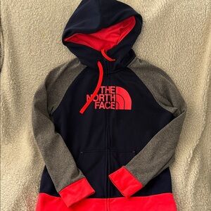 The North Face Navy & Gray Hoodie with Bright Pink Accents